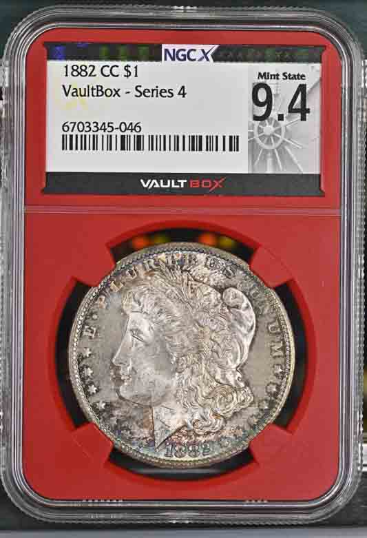 1882-CC $1 Morgan Silver Dollar NGCX Mint State 9.4 Vaultbox Series 4