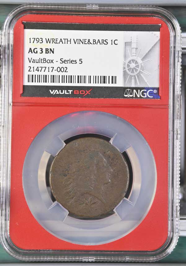 1793 Wreath Vine & Bars Flowing Hair Large Cent NGC AG3BN - Series 5