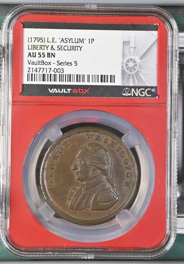(1795) L.E. 'Asylum' Washington Liberty & Security Colonial Pence NGC AU55BN - Series 5