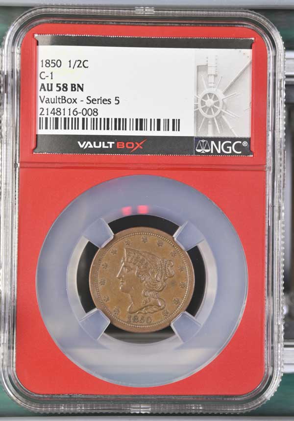 1850 C-1 Braided Hair Half Cent NGC AU58BN - Series 5