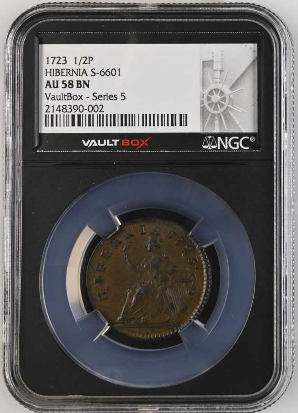 1723 Hibernia S-6601 Colonial Half Pence NGC AU58BN - Series 5