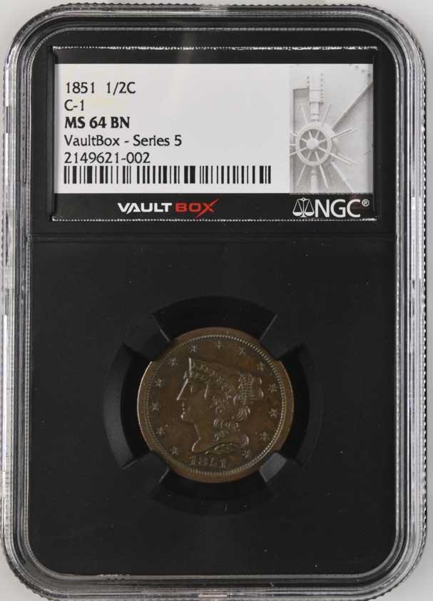 1851 C-1 Braided Hair Half Cent NGC MS64BN - Series 5