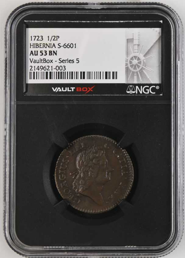 1723 Hibernia S-6601 Colonial Half Pence NGC AU53BN - Series 5