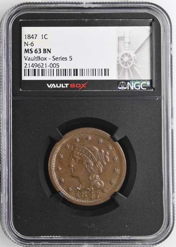1847 N-6 Braided Hair Large Cent NGC MS63BN - Series 5