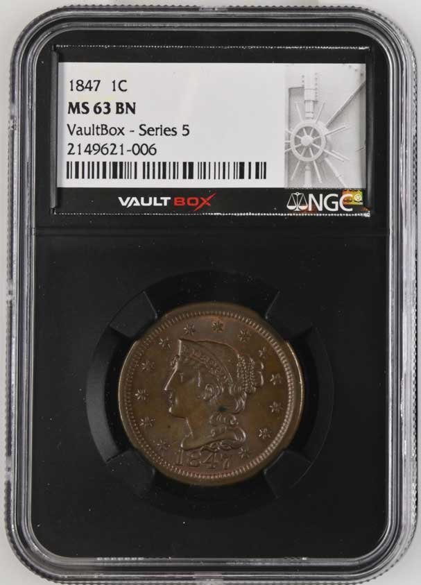 1847 Braided Hair Large Cent NGC MS63BN - Series 5