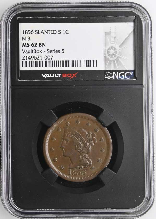 1856 Slanted 5 N-3 Braided Hair Large Cent NGC MS62BN - Series 5