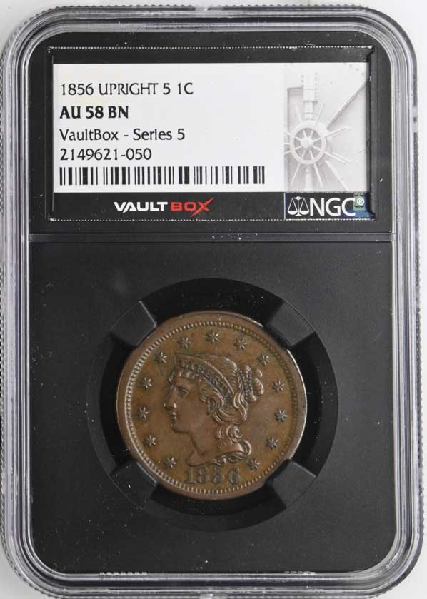 1856 Upright 5 Braided Hair Large Cent NGC AU58BN - Series 5