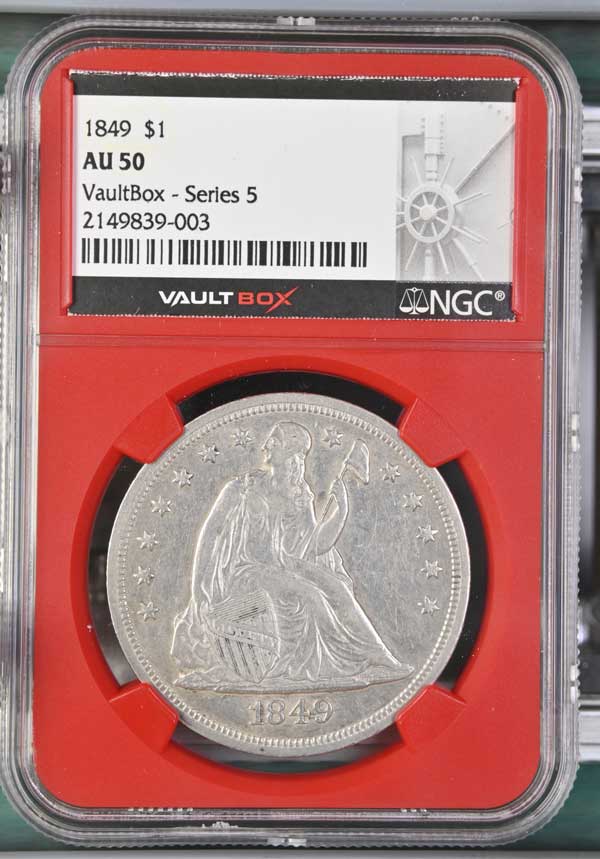 1849 $1 Seated Liberty Silver Dollar NGC AU50 - Series 5