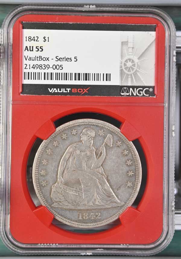 1842 $1 Seated Liberty Silver Dollar NGC AU55 - Series 5