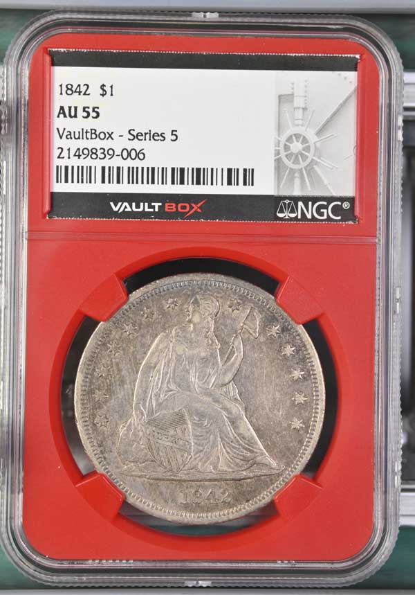 1842 $1 Seated Liberty Silver Dollar NGC AU55 - Series 5