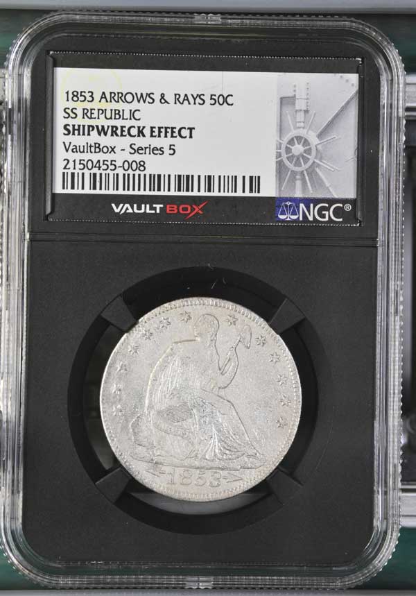 1853 Arrows & Rays SS Republic Seated Liberty Half Dollar NGC Shipwreck Effect - Series 5