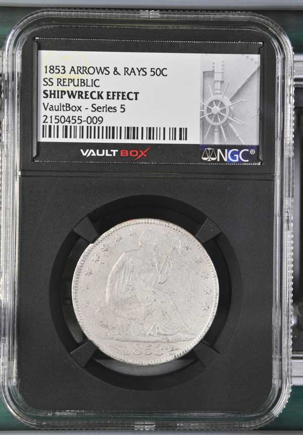 1853 Arrows & Rays SS Republic Seated Liberty Half Dollar NGC Shipwreck Effect - Series 5