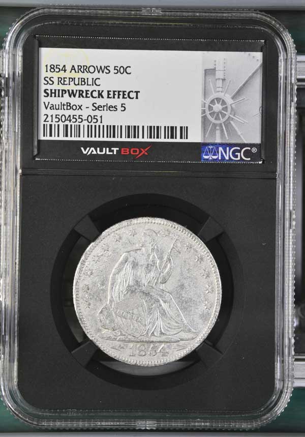 1854 Arrows SS Republic Seated Liberty Half Dollar NGC Shipwreck Effect - Series 5