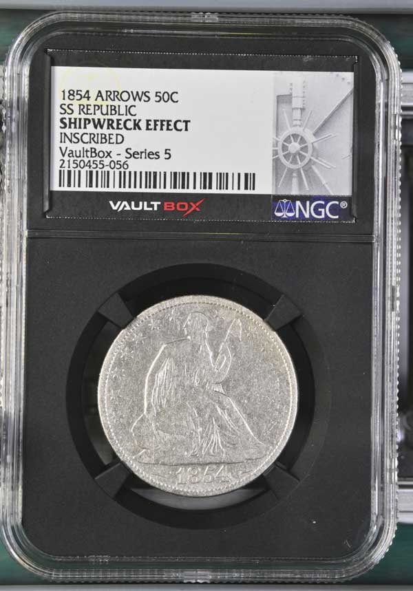 1854 Arrows Inscribed SS Republic Seated Liberty Half Dollar NGC Shipwreck Effect - Series 5