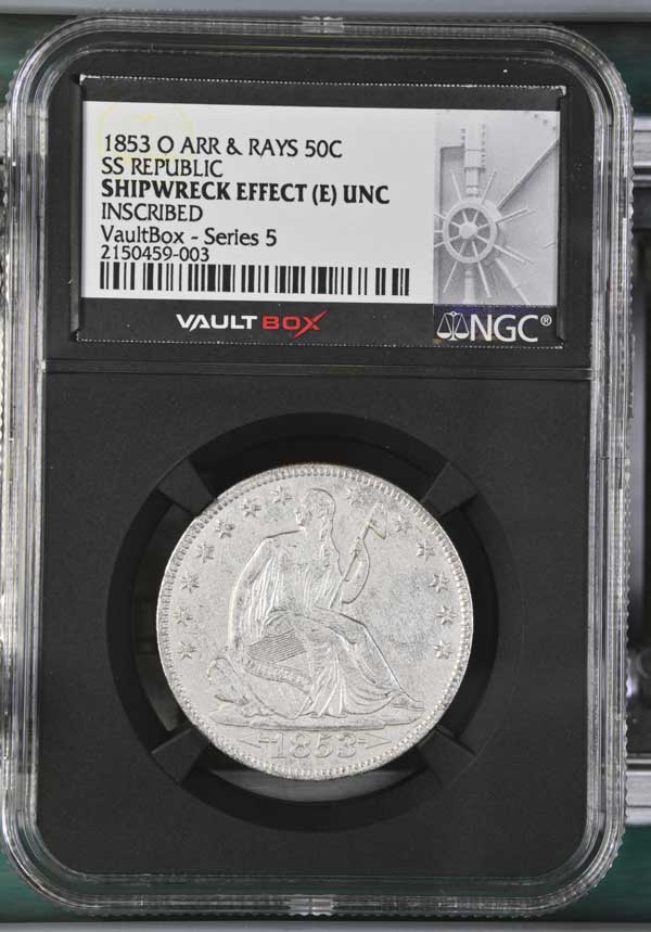 1853-O Arrows & Rays Inscribed SS Republic Seated Liberty Half Dollar NGC Shipwreck Effect (E) - Series 5
