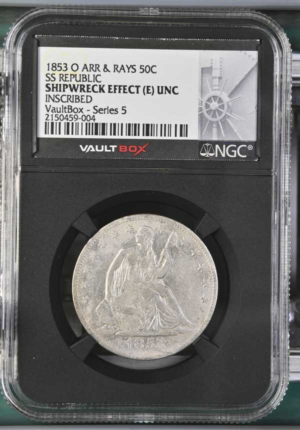 1853-O Arrows & Rays Inscribed SS Republic Seated Liberty Half Dollar NGC Shipwreck Effect (E) - Series 5