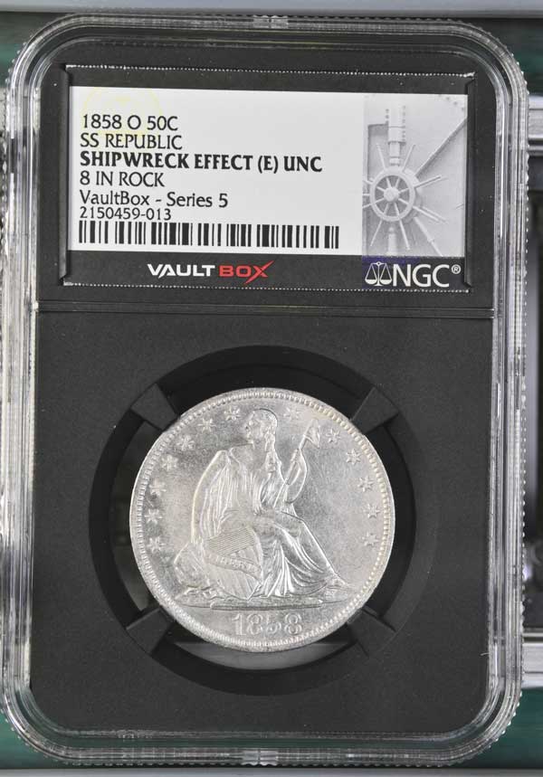 1858-O 8 In Rock SS Republic Seated Liberty Half Dollar NGC Shipwreck Effect (E) - Series 5