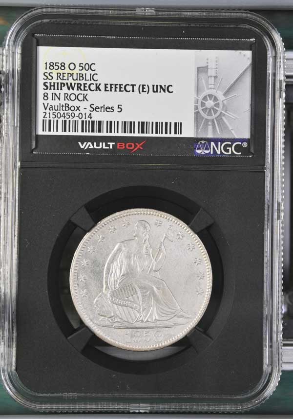 1858-O 8 In Rock SS Republic Seated Liberty Half Dollar NGC Shipwreck Effect (E) - Series 5