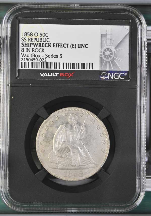 1858-O 8 In Rock SS Republic Seated Liberty Half Dollar NGC Shipwreck Effect (E) - Series 5