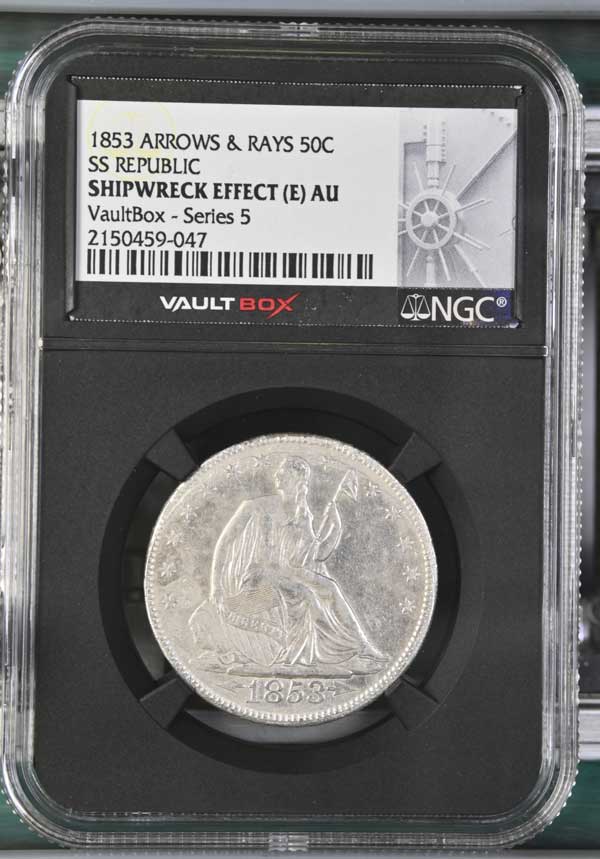 1853 Arrows & Rays SS Republic Seated Liberty Half Dollar NGC Shipwreck Effect (E) - Series 5