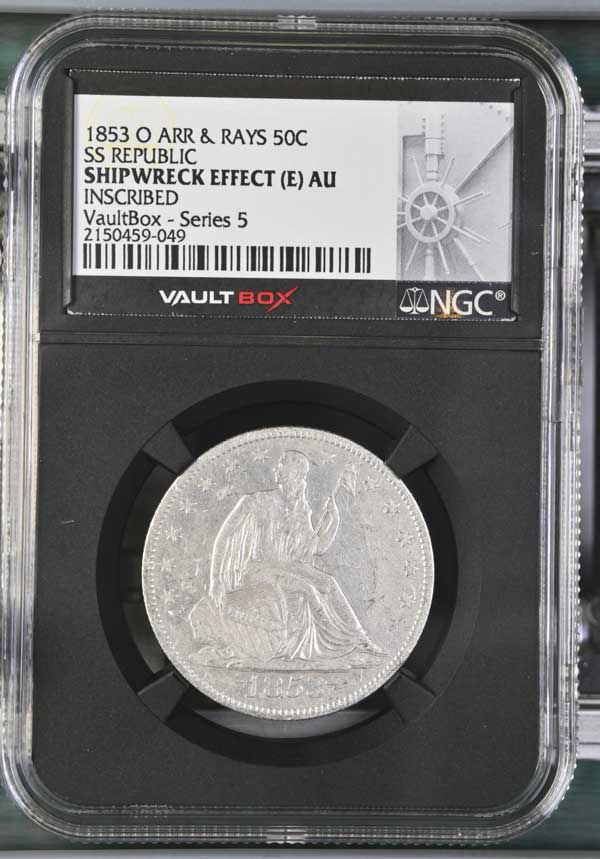 1853-O Arrows & Rays Inscribed SS Republic Seated Liberty Half Dollar NGC Shipwreck Effect (E) - Series 5