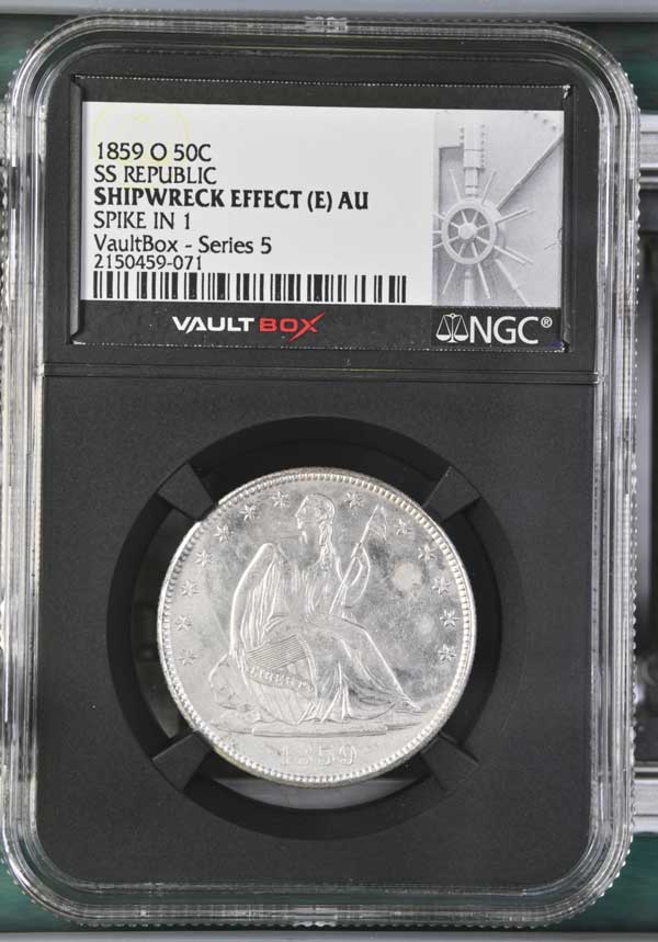 1859-O Spike In 1 SS Republic Seated Liberty Half Dollar NGC Shipwreck Effect (E) - Series 5