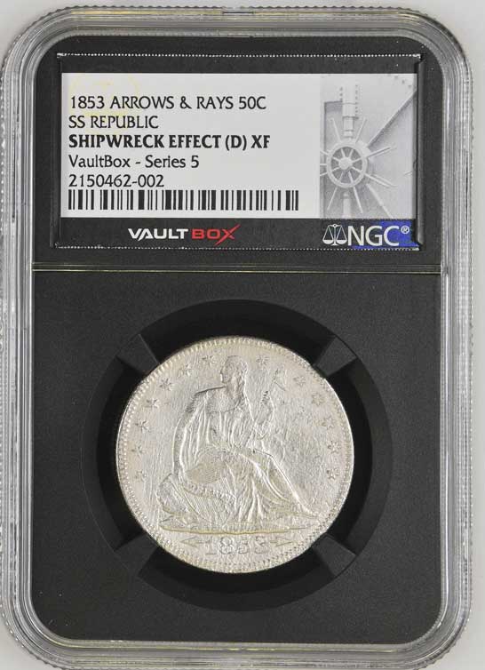 1853 Arrows & Rays SS Republic Seated Liberty Half Dollar NGC Shipwreck Effect (D) - Series 5