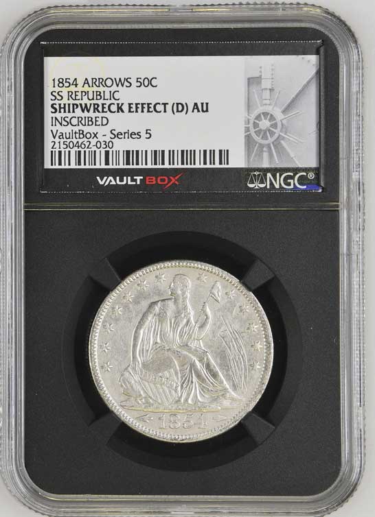 1854 Arrows Inscribed SS Republic Seated Liberty Half Dollar NGC Shipwreck Effect (D) - Series 5