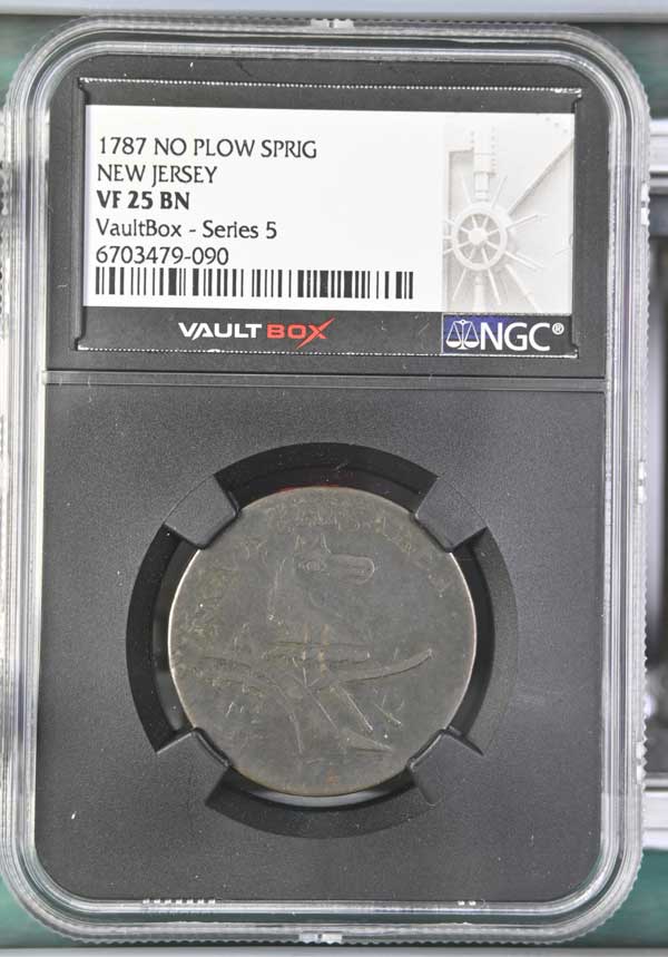 1787 No Plow Sprig New Jersey Colonial NGC VF25BN - Series 5