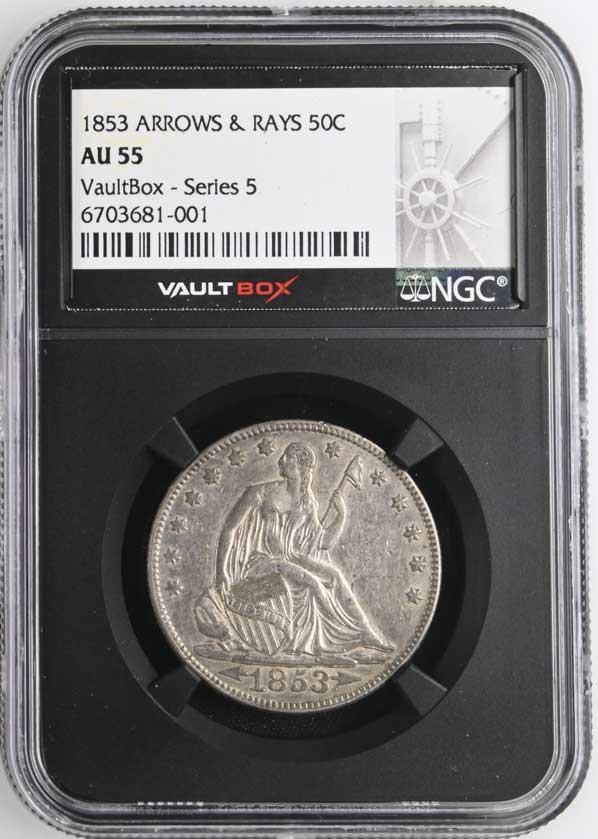 1853 Arrows & Rays Seated Liberty Half Dollar NGC AU55 - Series 5