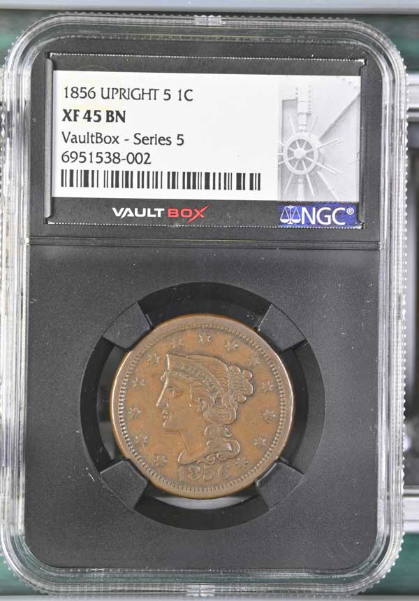 1856 Upright 5 Braided Hair Large Cent NGC XF45BN - Series 5
