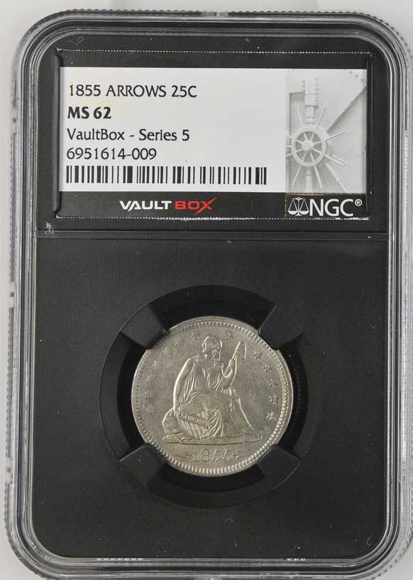 1855 Arrows Seated Liberty Quarter NGC MS62 - Series 5