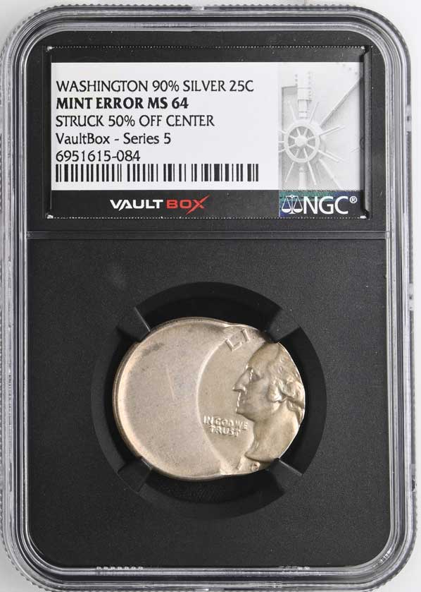 (UnDated) Struck 50% Off Center Washington 90% Silver Quarter NGC Mint Error MS64 - Series 5