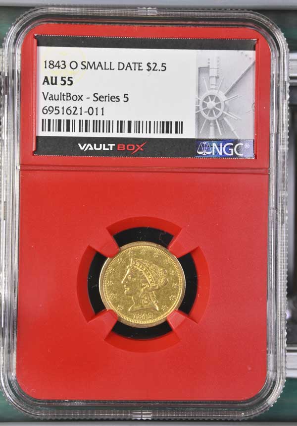 1843-O Small Date $2.50 Liberty Head Quarter Eagle Gold NGC AU55 - Series 5