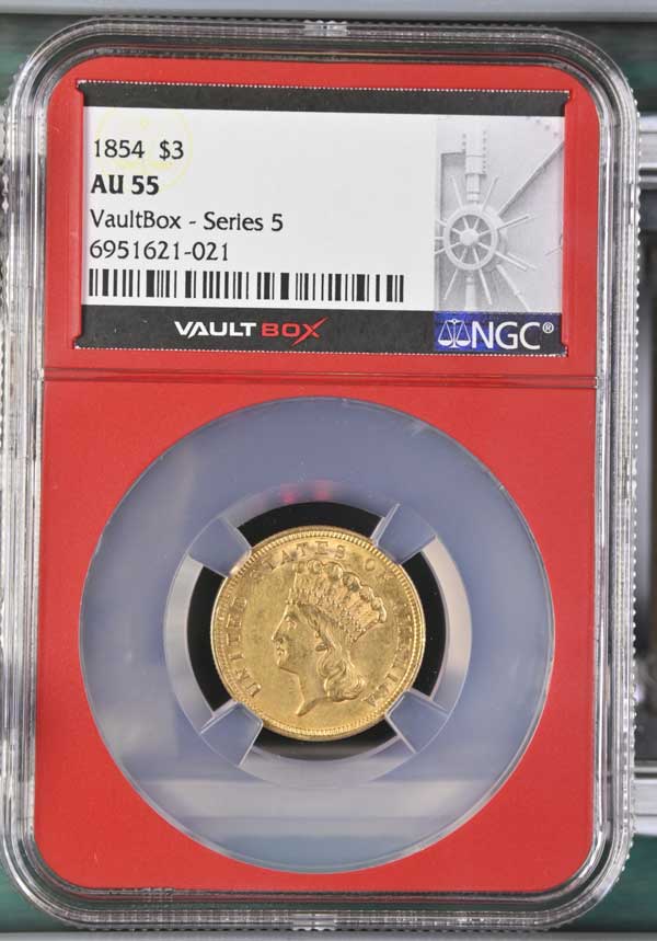 1854 $3 Indian Princess Head Gold NGC AU55 - Series 5
