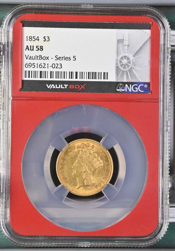 1854 $3 Indian Princess Head Gold NGC AU58 - Series 5