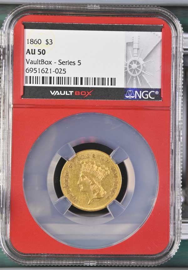 1860 $3 Indian Princess Head Gold NGC AU50 - Series 5