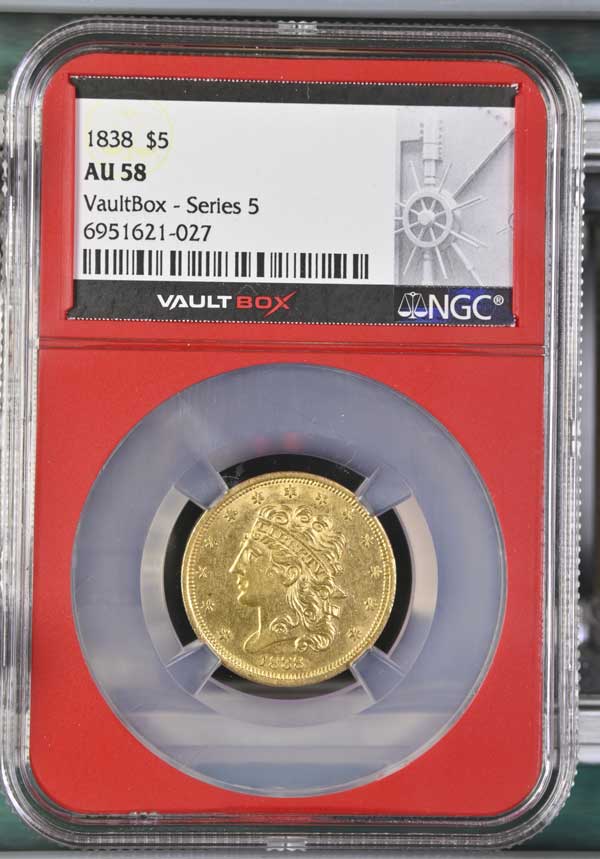 1838 $5 Classic Head Half Eagle Gold NGC AU58 - Series 5