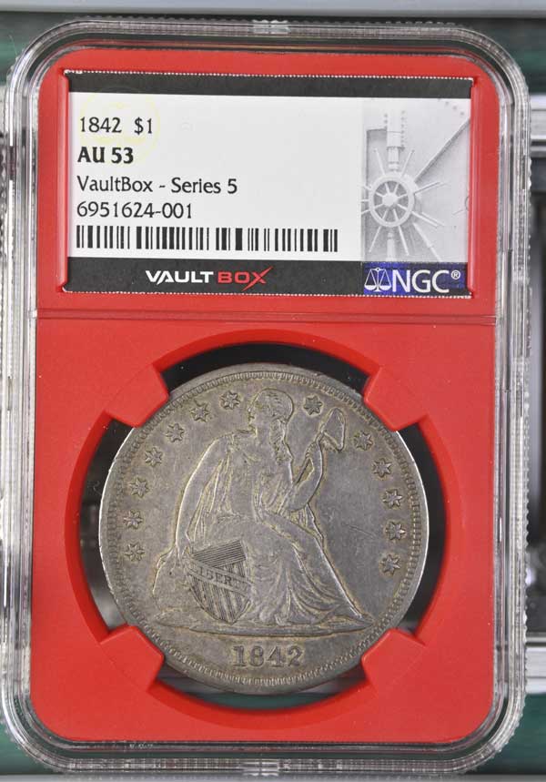 1842 $1 Seated Liberty Silver Dollar NGC AU53 - Series 5