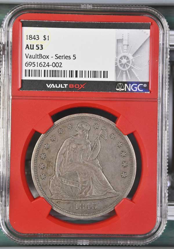 1843 $1 Seated Liberty Silver Dollar NGC AU53 - Series 5