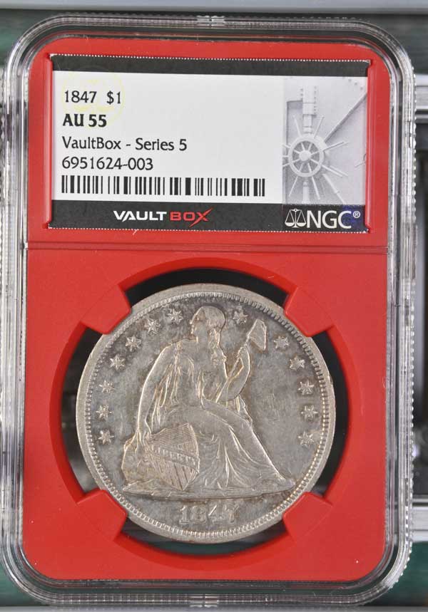 1847 $1 Seated Liberty Silver Dollar NGC AU55 - Series 5