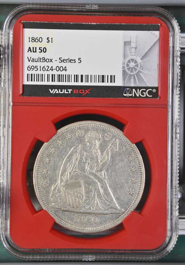 1860 $1 Seated Liberty Silver Dollar NGC AU50 - Series 5