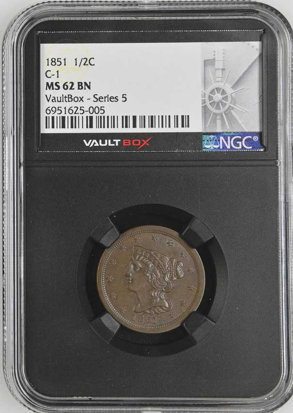 1851 C-1 Braided Hair Half Cent NGC MS62BN - Series 5