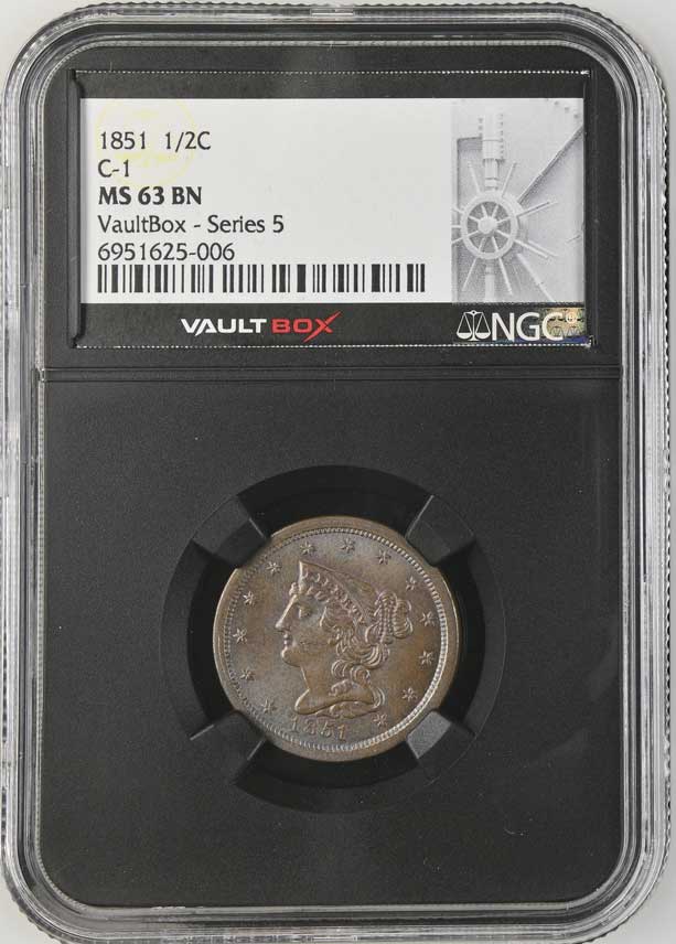1851 C-1 Braided Hair Half Cent NGC MS63BN - Series 5