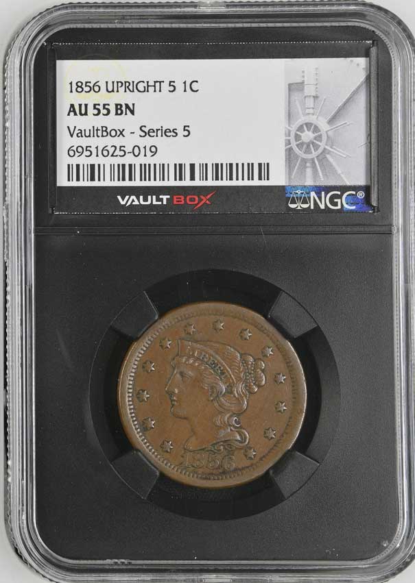 1856 Upright 5 Braided Hair Large Cent NGC AU55BN - Series 5