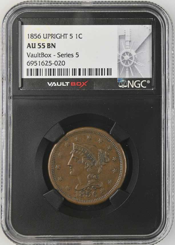 1856 Upright 5 Braided Hair Large Cent NGC AU55BN - Series 5