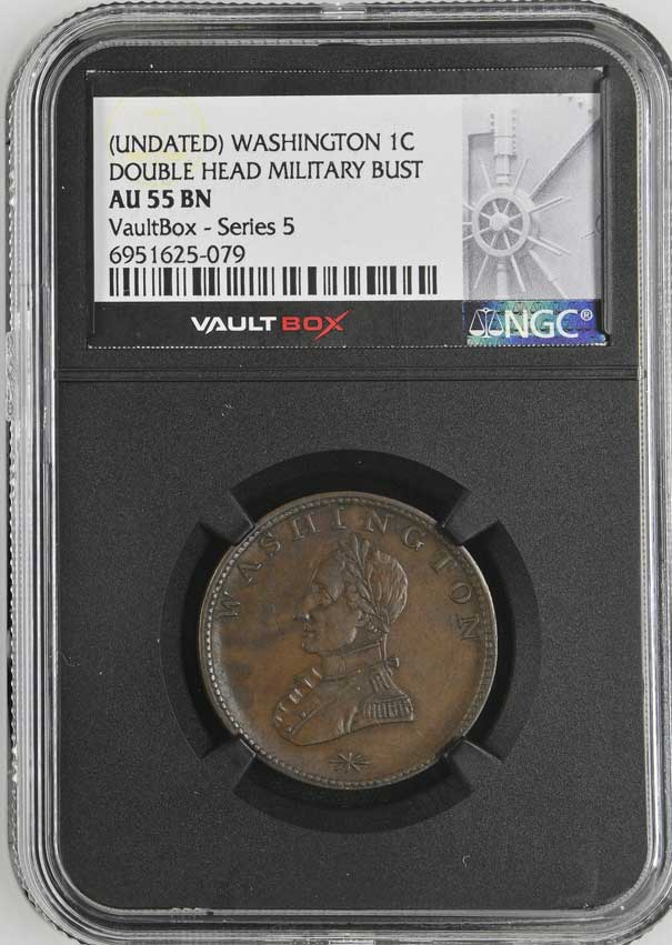 (Undated) Double Head Military Bust Washington Cent NGC AU55BN - Series 5