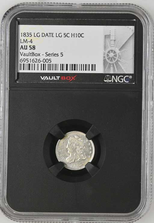 1835 LG Date LG 5C LM-4 Capped Bust Half Dime NGC AU58 - Series 5