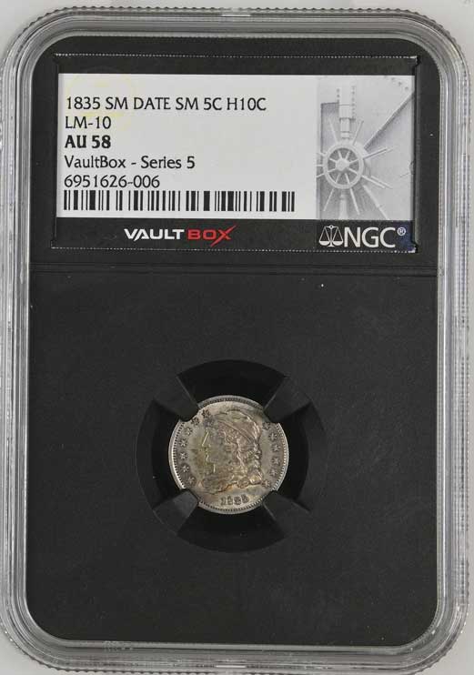 1835 Small Date LM-10 Capped Bust Half Dime NGC AU58 - Series 5