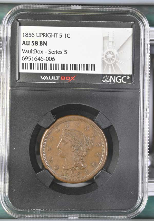1856 Upright 5 Braided Hair Large Cent NGC AU58BN - Series 5